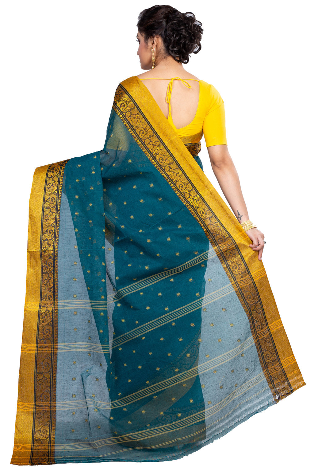 Dark Green Pure Cotton Sorbori Tant Saree (855)